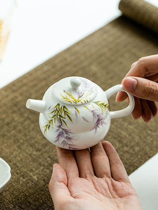 純手繪紫藤花葫蘆茶壺陶瓷家用過濾壺功夫茶具泡茶壺高檔輕奢