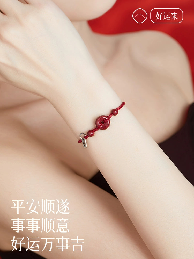 Cinnabar Ping An Clasp Hand Female Natal Year Hand Bracelet Love