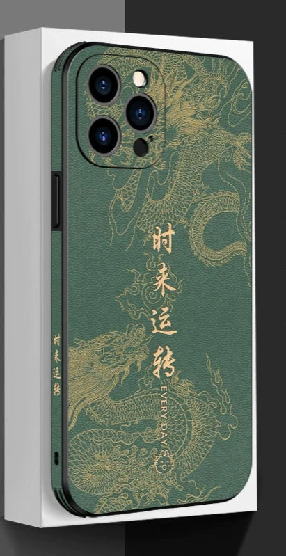 China Golden Dragon Leather Phone Case