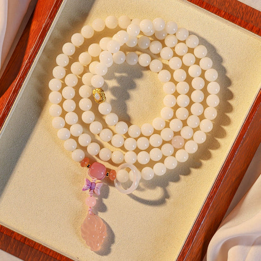 Natural White Jade Bodhi Son 108 Buddha Bead Bracelet Versatile Wenplay Handheld Play Rosary Girl