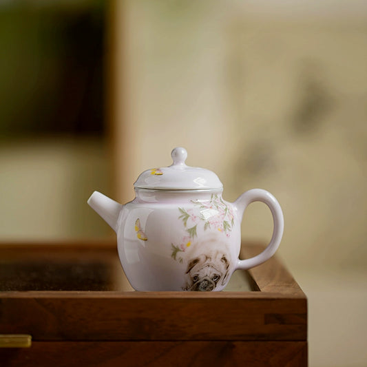 純手繪桃粉小品壺創意釉上貼繪巴哥家用陶瓷帶過濾泡茶壺功夫茶壺