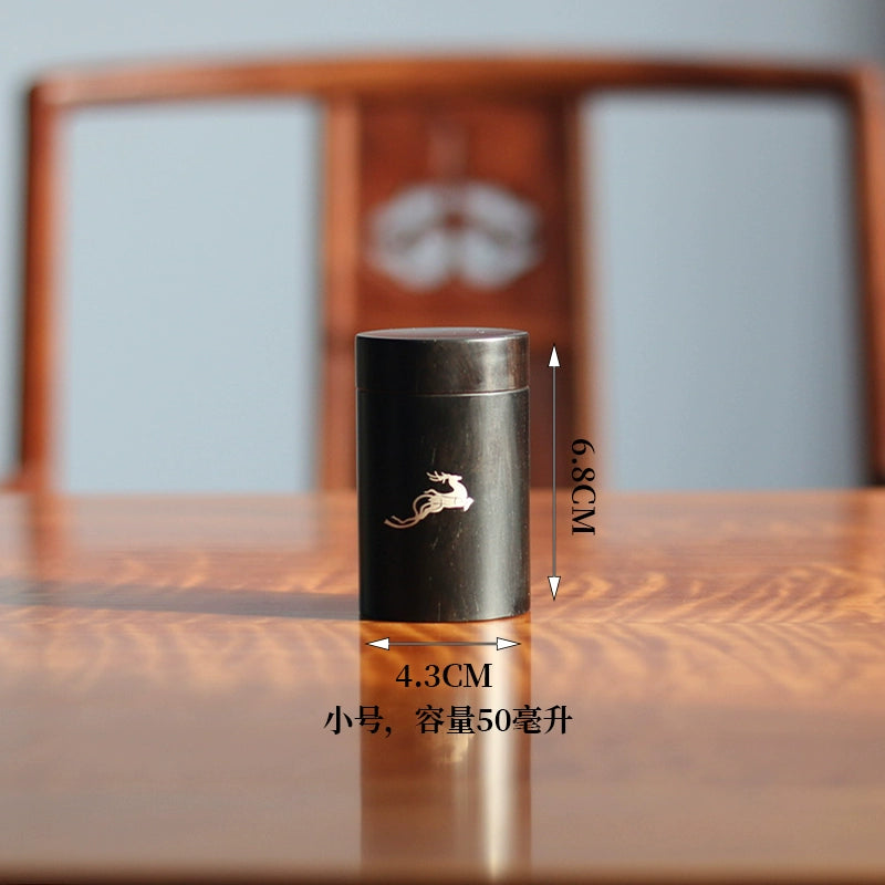 Silver-inlaid ebony portable tea can, considerate for business trips, travel tea box, Chinese style mini small can, exquisite