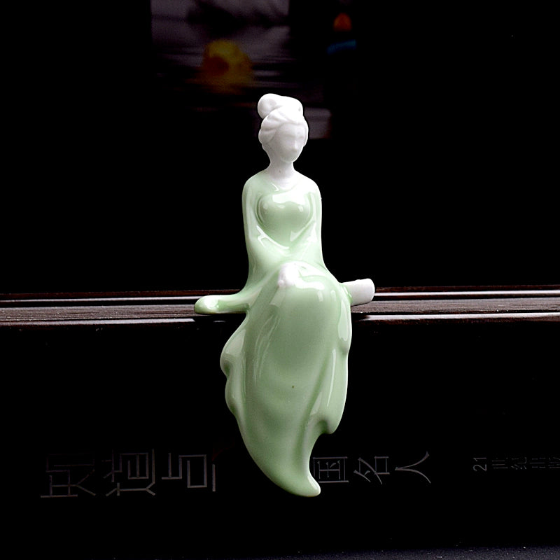 Ceramic lady Classical beautiful woman Celadon Chinese people Meaning Home Tenant Flower