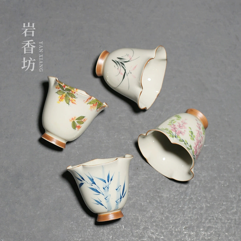 Plant ash hand + bamboo underglaze color + fragrant cup Kung Fu tea set women's small teacup cover + Chinese style