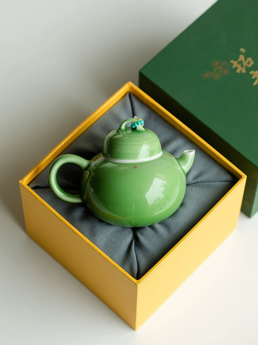 祖母綠陶瓷茶壺單個泡茶壺中式功夫茶具家用小瓷壺色釉大茶壺