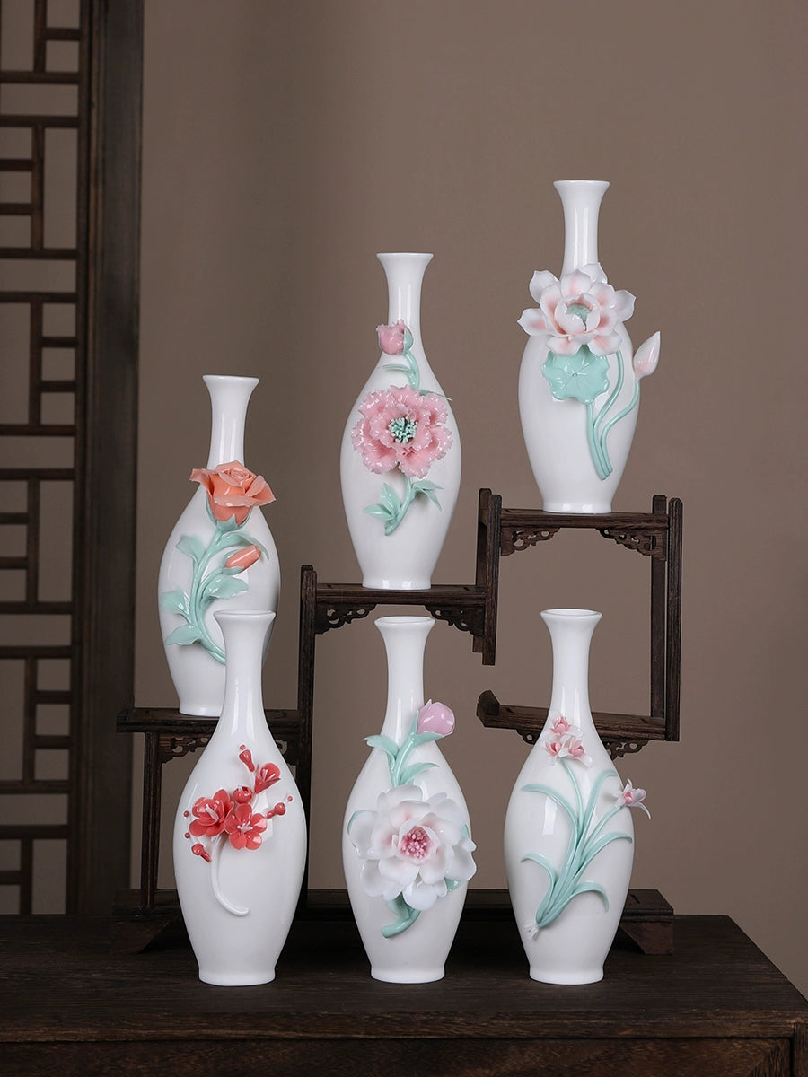 Ceramic vase guest 3 pieces small vase insert vase Chinese style Italian style high sense 21cm high flower insert