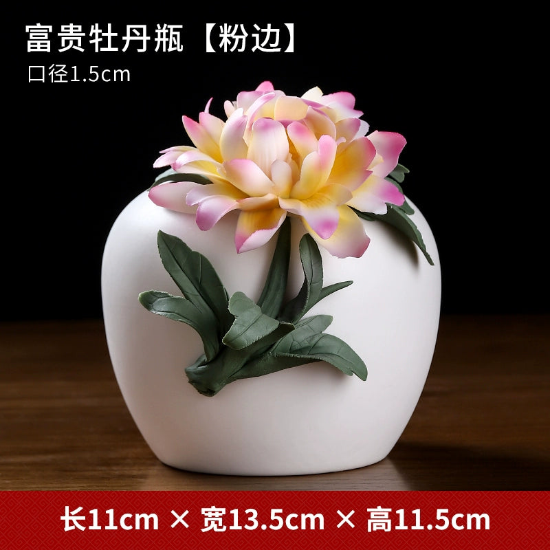 Ceramic Handmade Peony Vase Guest Arrangement Flower Dry Flower Generation Luxury High Sense Table Wine Product