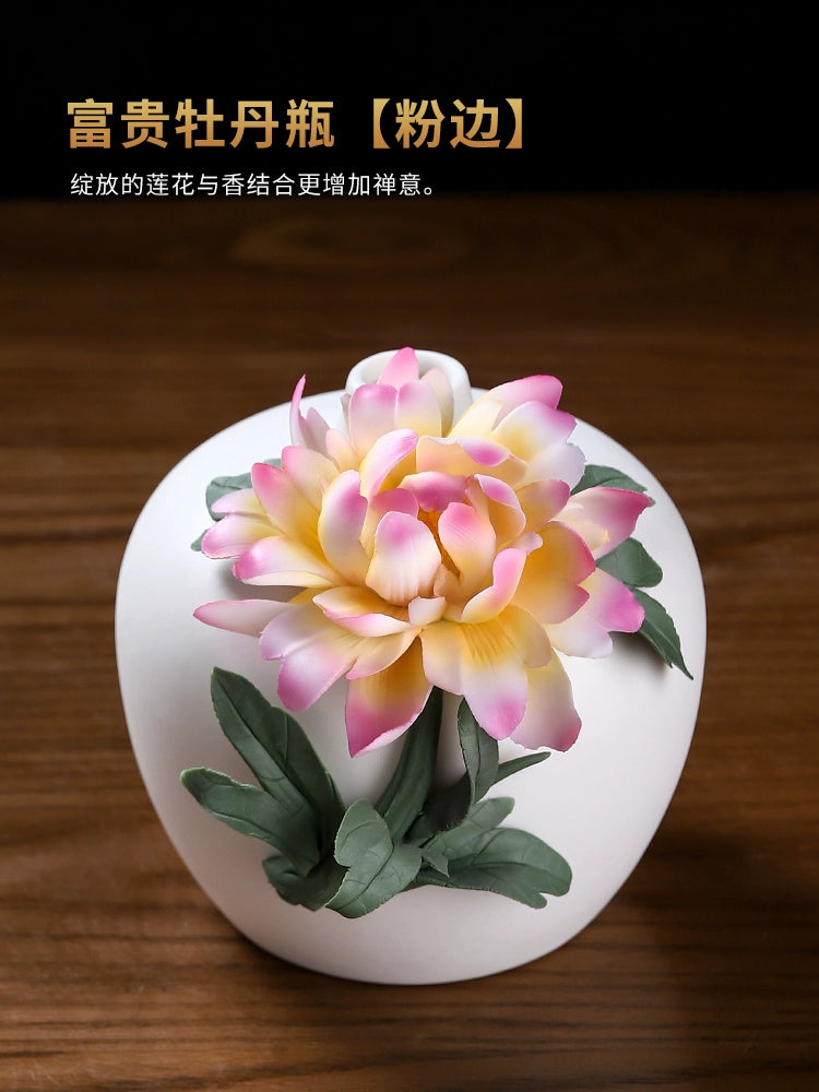 Ceramic Handmade Peony Vase Guest Arrangement Flower Dry Flower Generation Luxury High Sense Table Wine Product