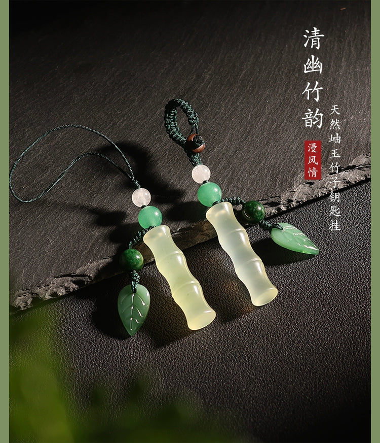 High natural jade bamboo hand piece steam key buckle hand piece bamboo jade hanging small