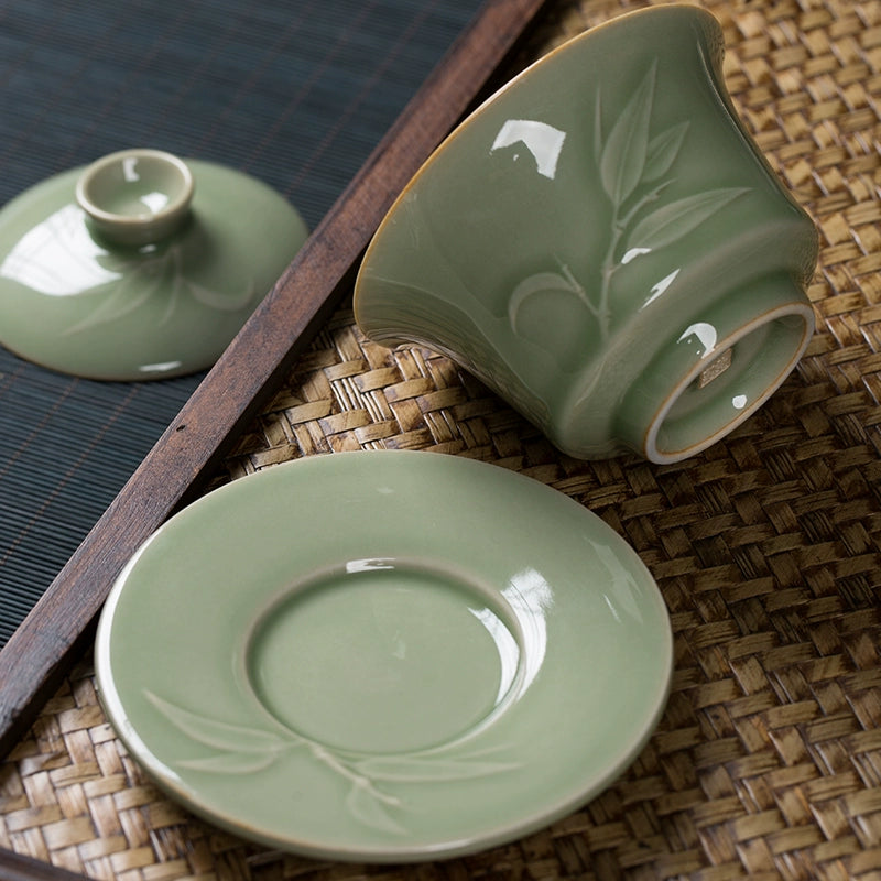 Green Bamboo Leaf Porcelain Gaiwan