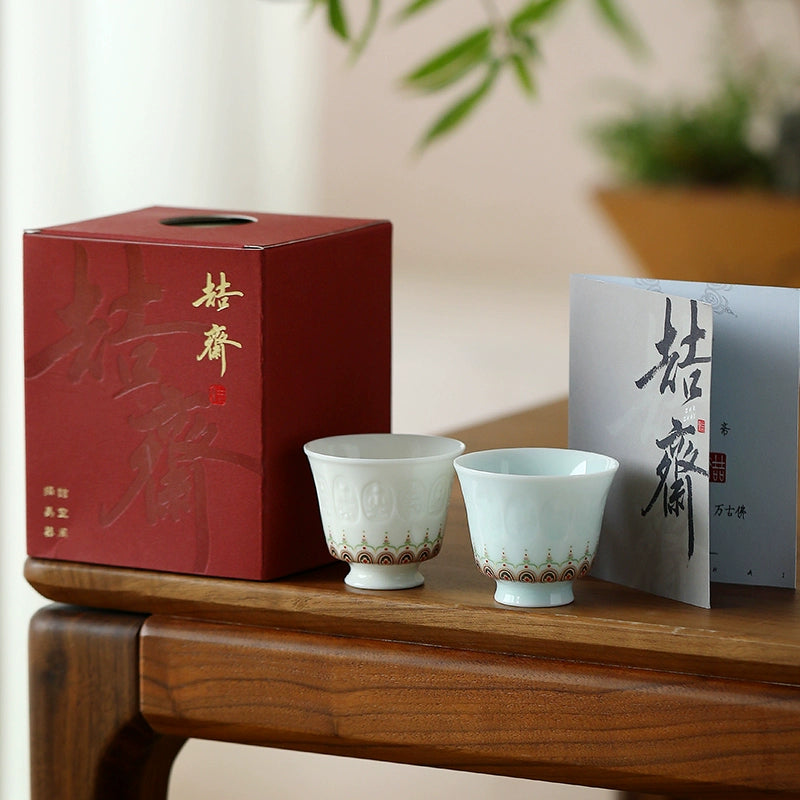 Ancient Dunhuang Buddha Cup Shadow Green Cup Tea Love Cup Tea Set Tea Cup Wedding Newlyweds Cup Master Cup