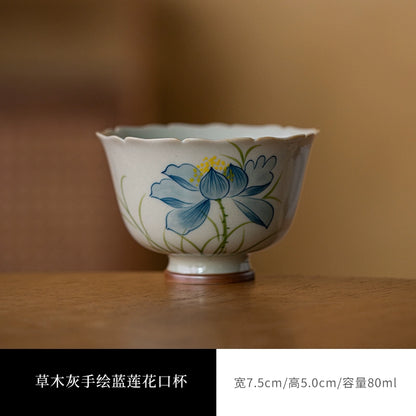 Grass ash Hand Flower Master Cup Cup Women's Kung Fu Tea Set Teacup Tea Tasting Cup Ceramic Cup