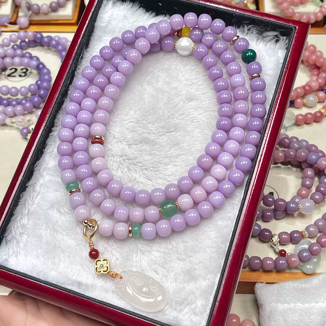 Natural ice-transparent purple 108 + genuine white jade Bodhi child bracelet, Buddha beads, men's rosary beads, cultural play + player + lady