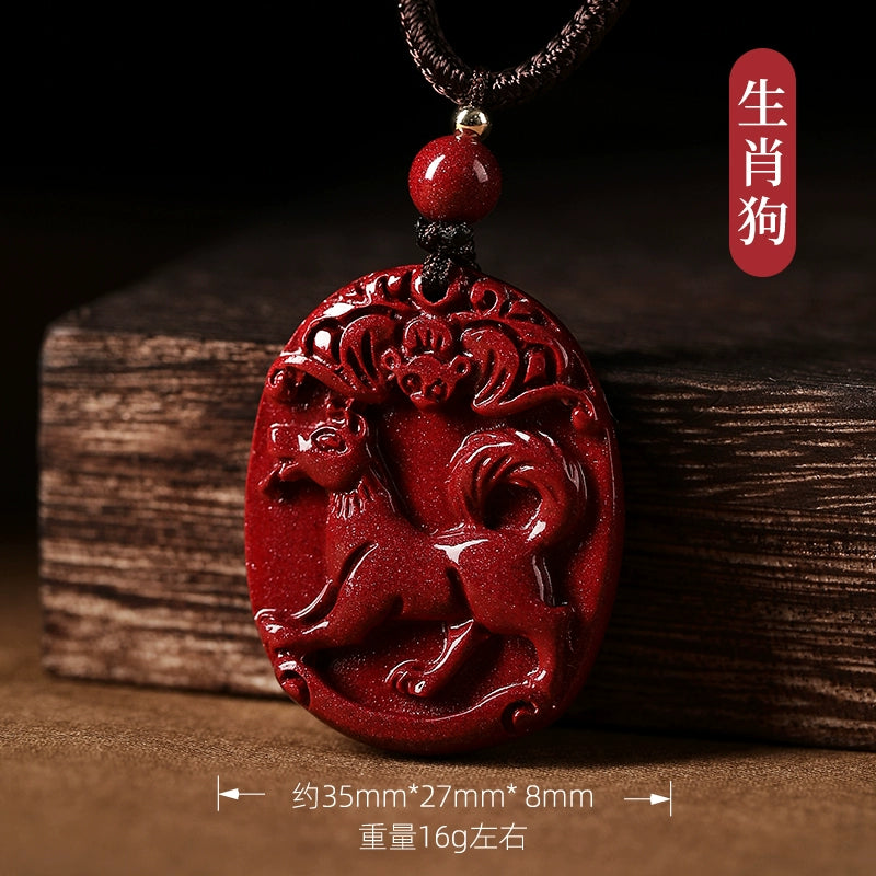 Genuine cinnabar natal year natural zodiac hanging female piece male piece safety buckle body symbol