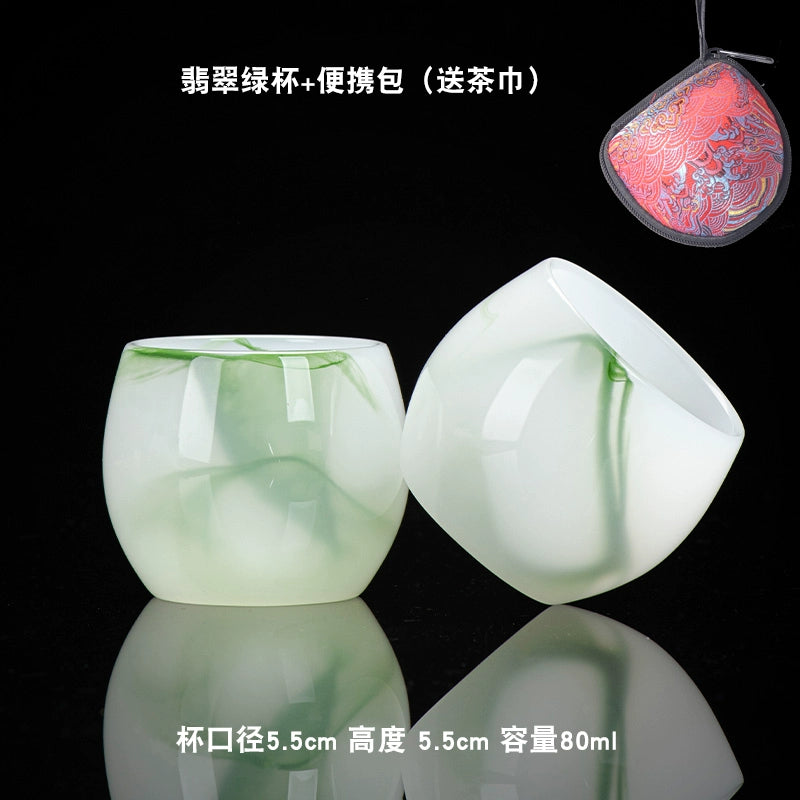 Jade + Jade Teacup Wine Cup Kung Fu Tea Set Self-Use + Raw High + Jade Master Cup ++ Tea Cup