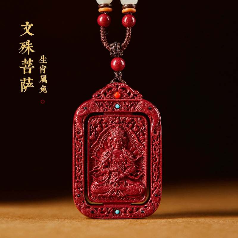 Cinnabar Natal Buddha Hanging Men's Manjushri Year of the Rabbit Natal Year Body Character