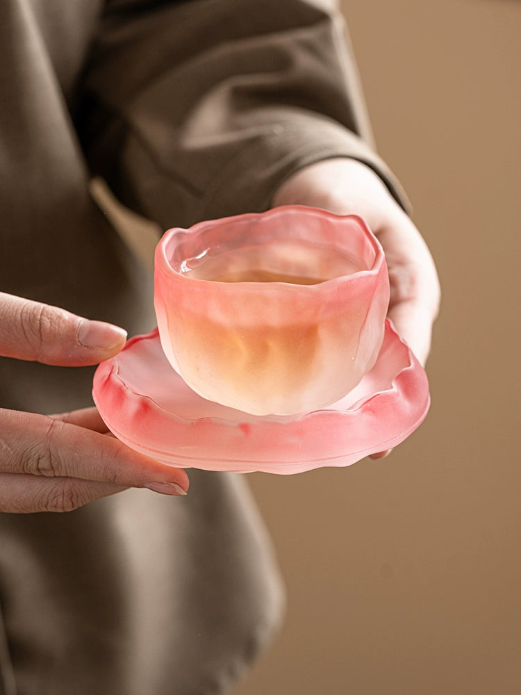 Crystal glazed glacier cup pink small teacup lady master cup + cup household kung fu tea set tea cup