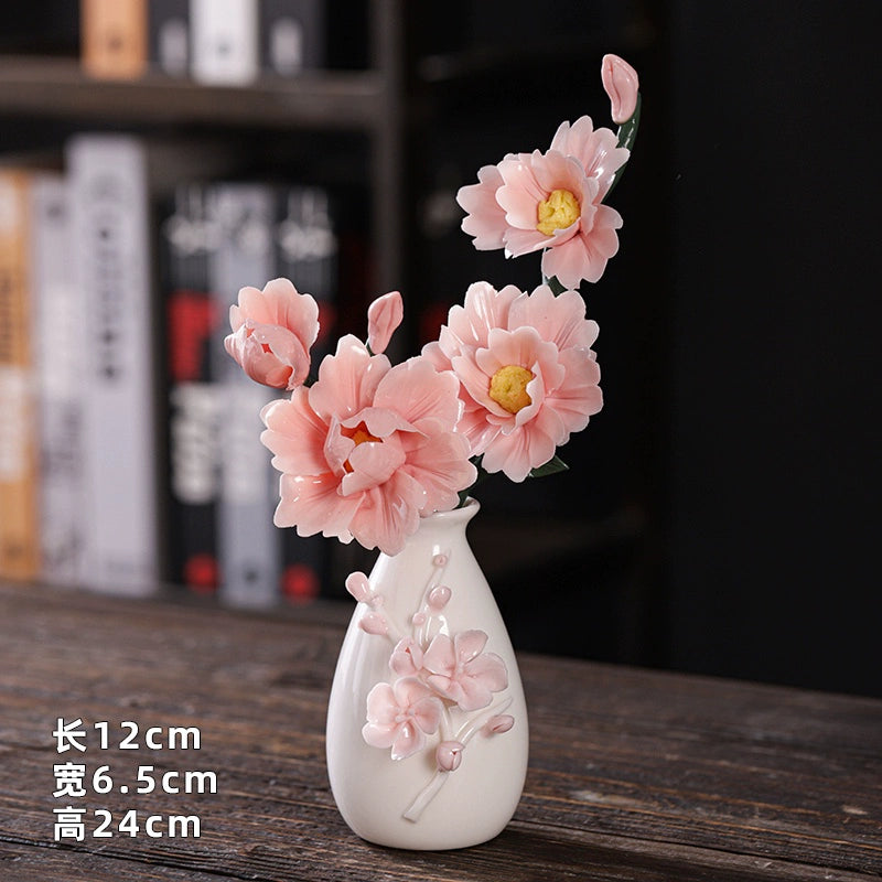 Hand-squeezed ceramic flower branch vase flower insert cover peony flower home furnishing room desktop flower utensils