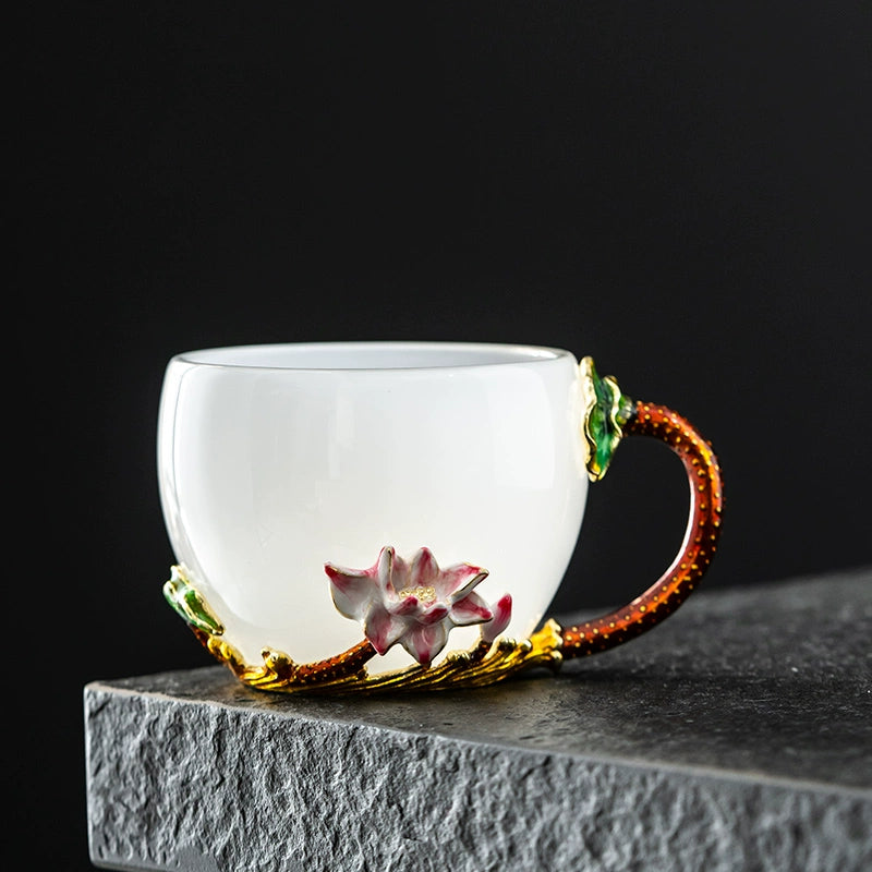 Mo Shou enamel water cup female flower teacup household flower teacup tea glazed cup crystal glass