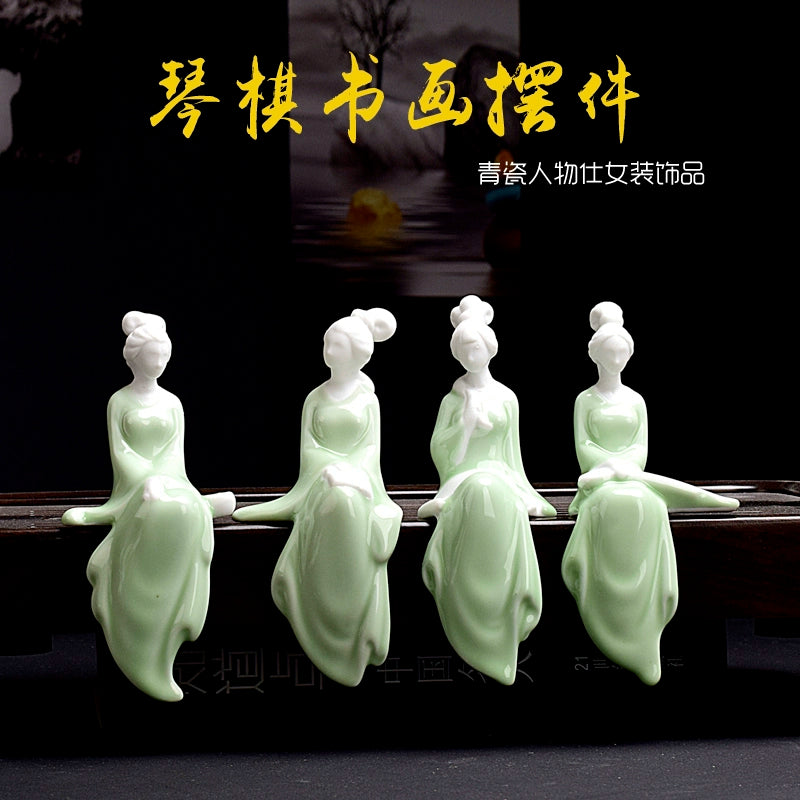 Ceramic lady Classical beautiful woman Celadon Chinese people Meaning Home Tenant Flower