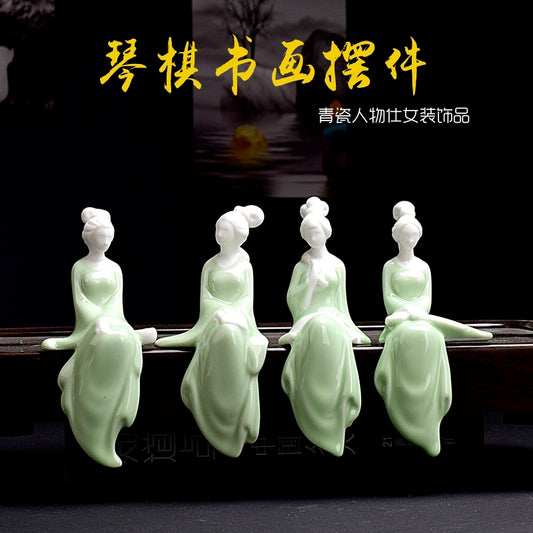 Ceramic lady Classical beautiful woman Celadon Chinese people Meaning Home Tenant Flower