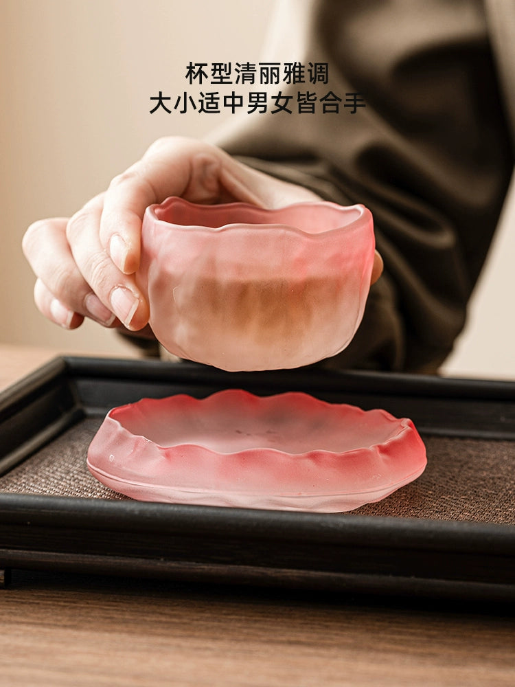 Crystal glazed glacier cup pink small teacup lady master cup + cup household kung fu tea set tea cup