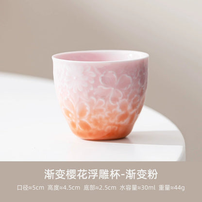 Flower relief teacup master cup lady high-end kung fu tea set tea cup tea cup home hospitality