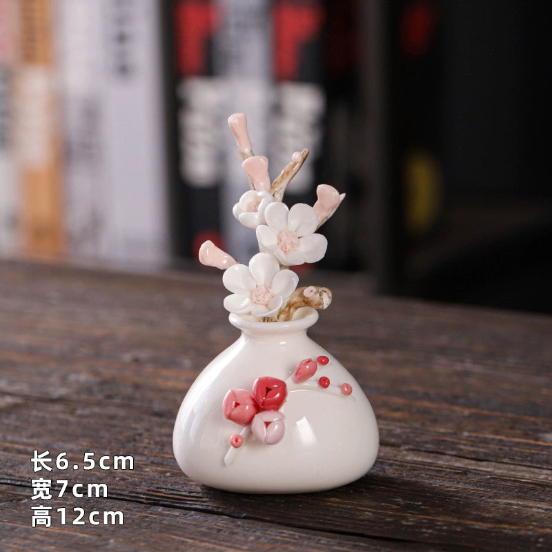 Hand-squeezed ceramic flower branch vase flower insert cover peony flower home furnishing room desktop flower utensils