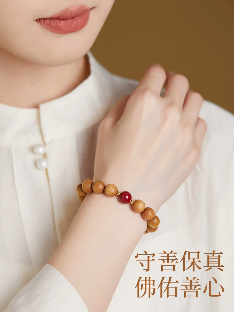 Natural mahogany bracelet women's new Chinese heart bracelet men's bead cinnabar mahogany hand female year natal year