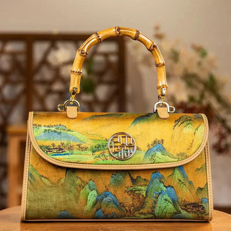 Rivers and Mountains Embroidered on Silk Handbag